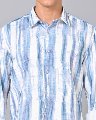 Buy Men's Blue Stripes Tencel Full Sleeve Shirt Online