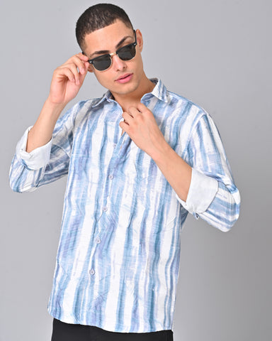 Shop Men's Blue Stripes Tencel Full Sleeve Shirt Online