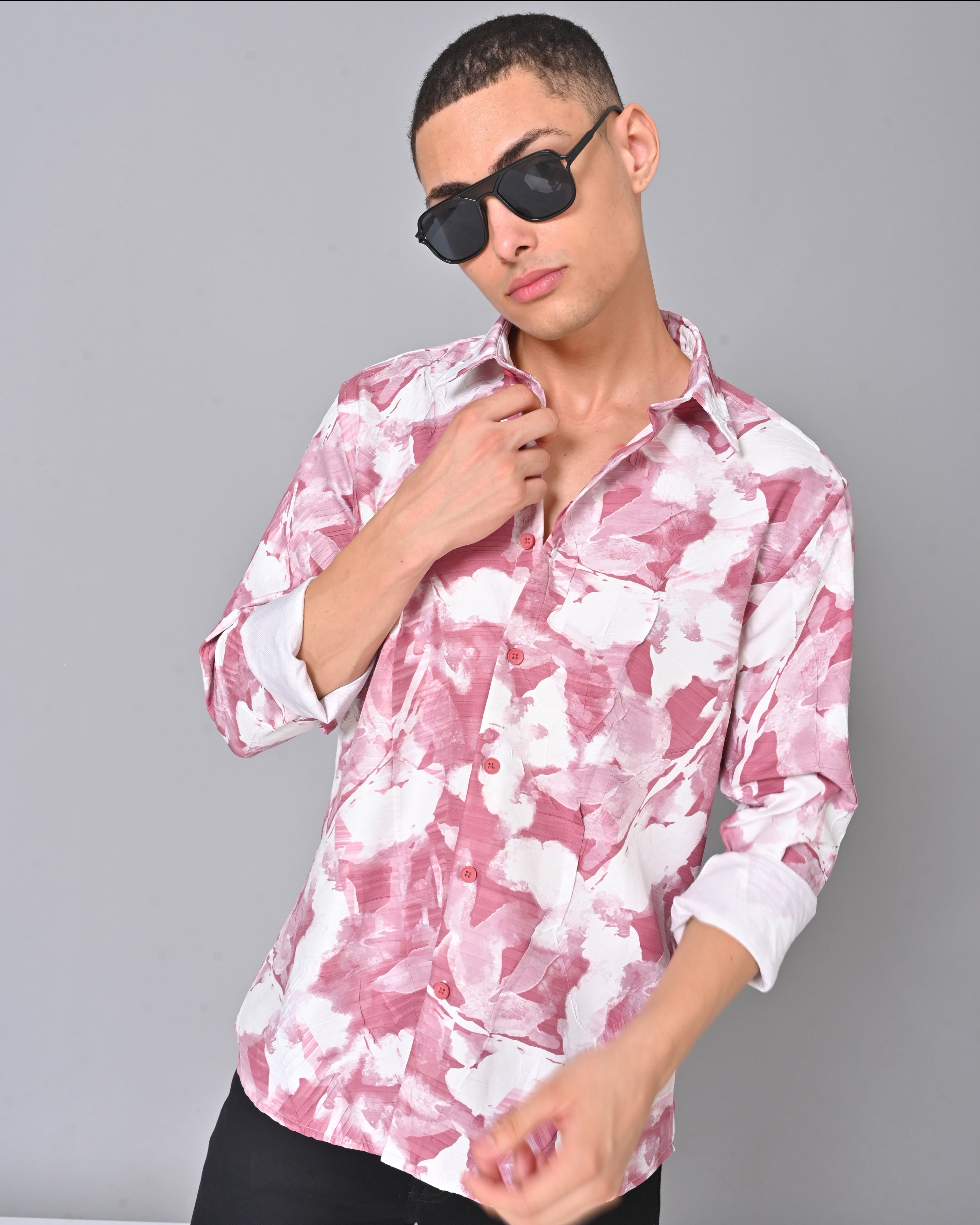 Shop Men's Pink Tencel Full Sleeve Shirt Online