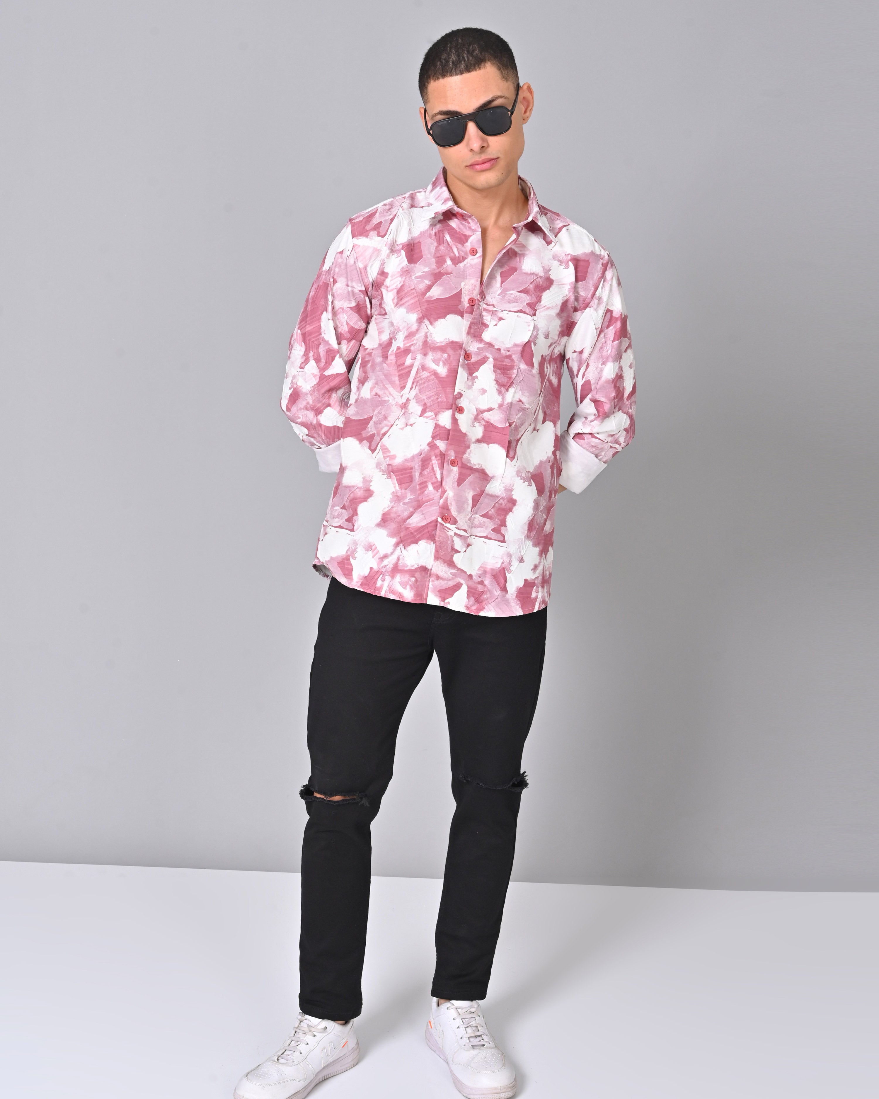 Men's Pink Tencel Full Sleeve Printed Shirt 