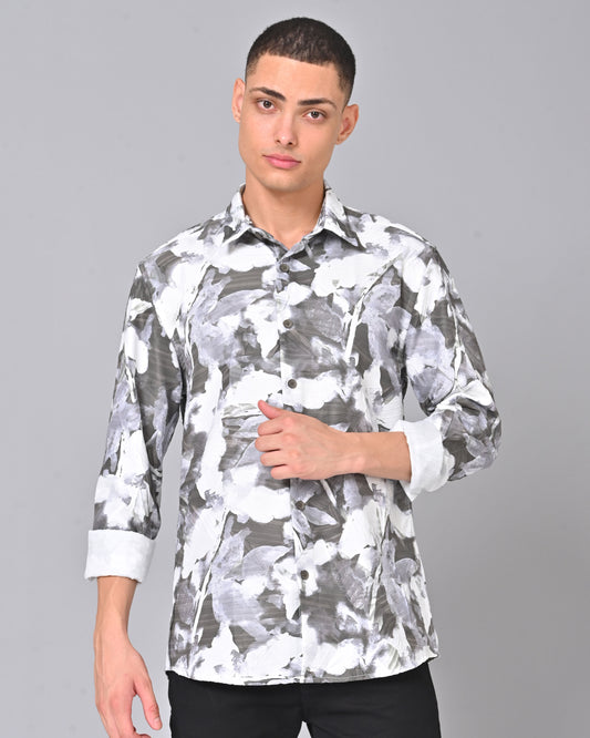 Men's Stylish Tencel Cotton Geometric Print Shirt - 023