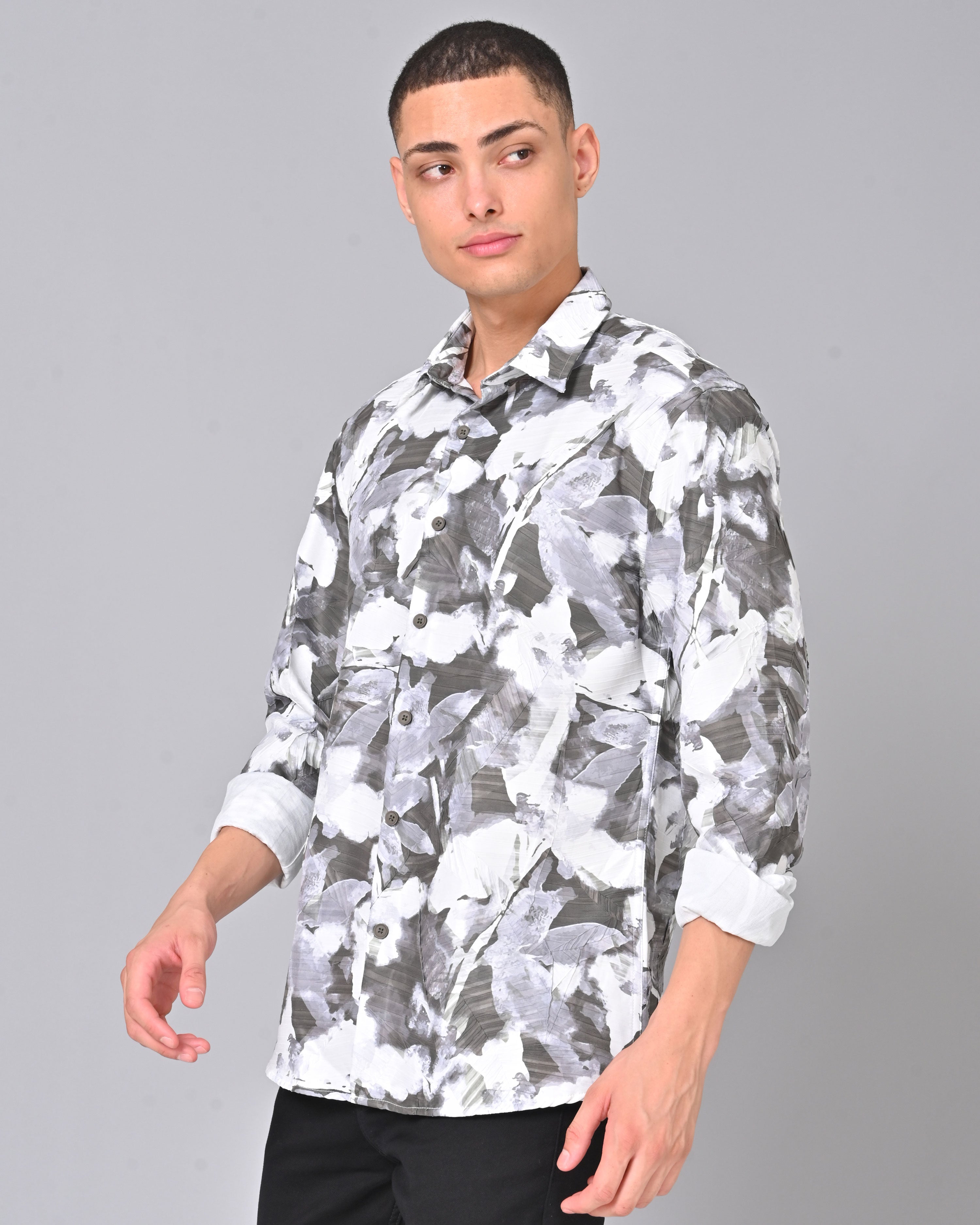 Shop Men's Abstract White Tencel Shirt 