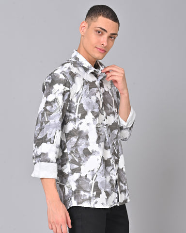 Men's Abstract White Tencel Shirt Online