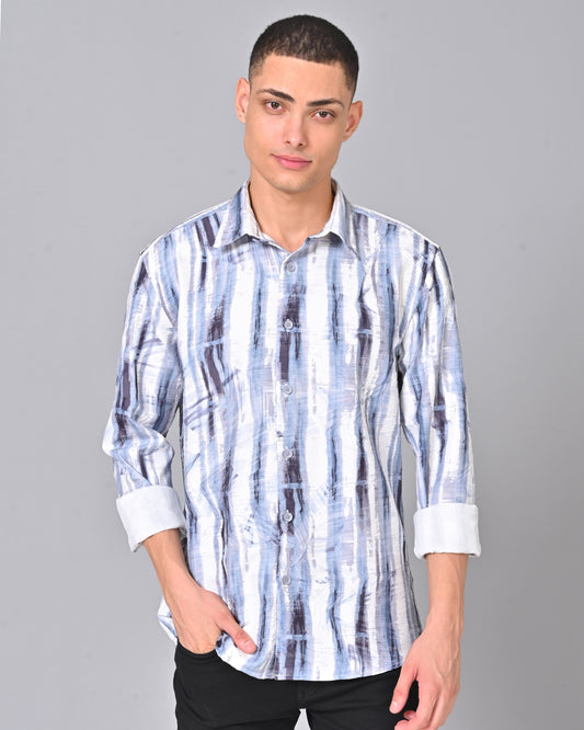 Men's Stylish Tencel Cotton Geometric Print Shirt - 01