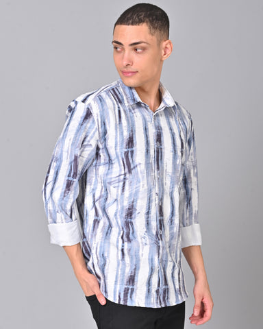 Buy Men's Abstract White Tencel Shirt Online