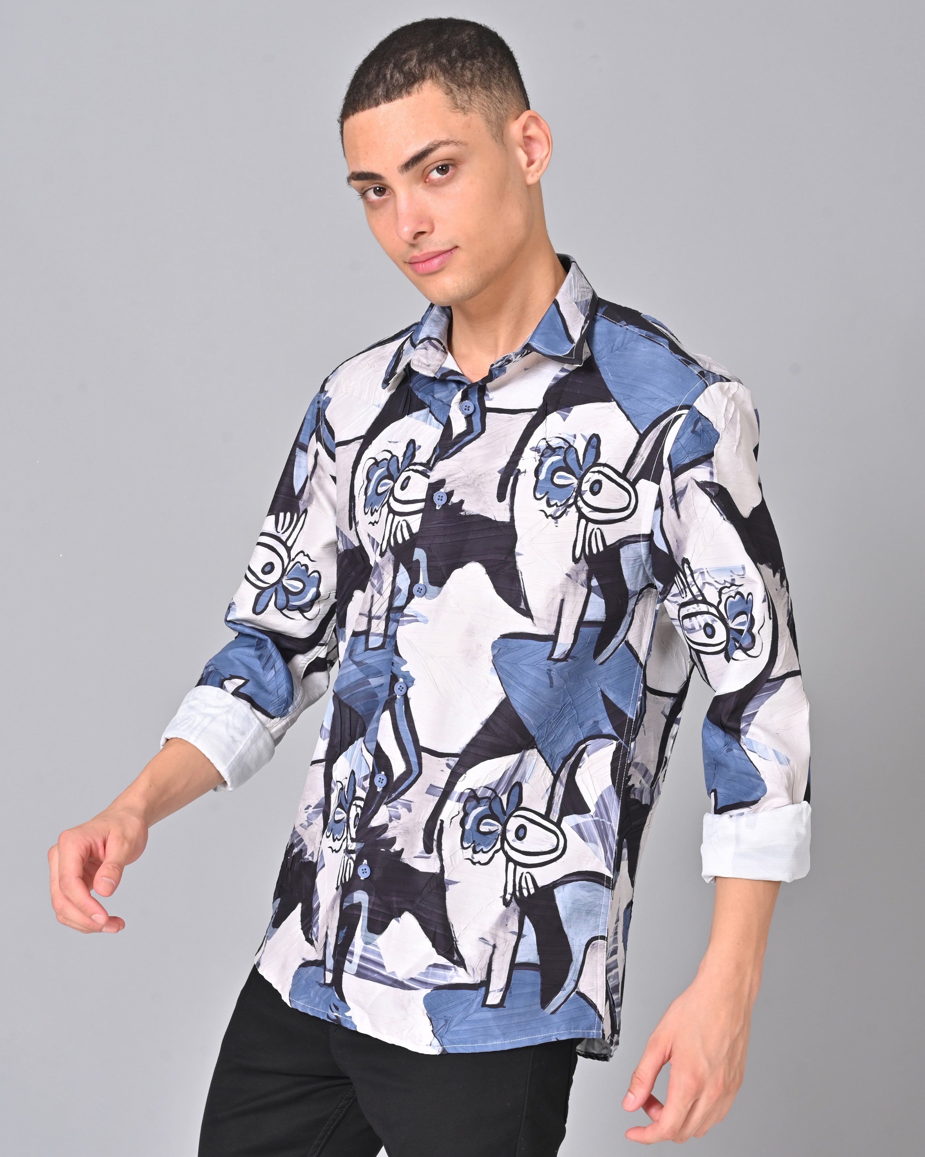 Shop Men's Abstract Blue Full Sleeve Tencel Shirt 