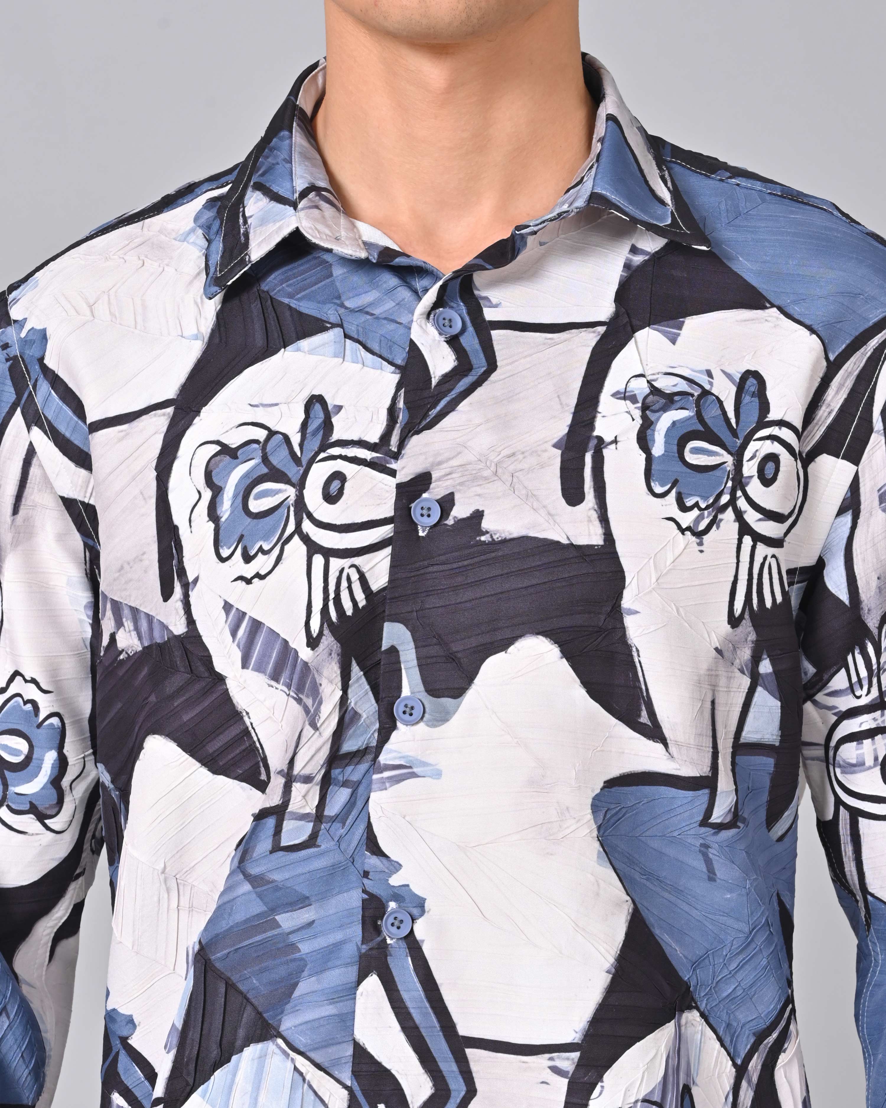 Buy Men's Abstract Blue Printed Tencel Shirt Online 