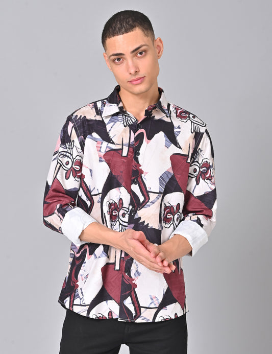 Men's Stylish Tencel Cotton Geometric Print Shirt - 03