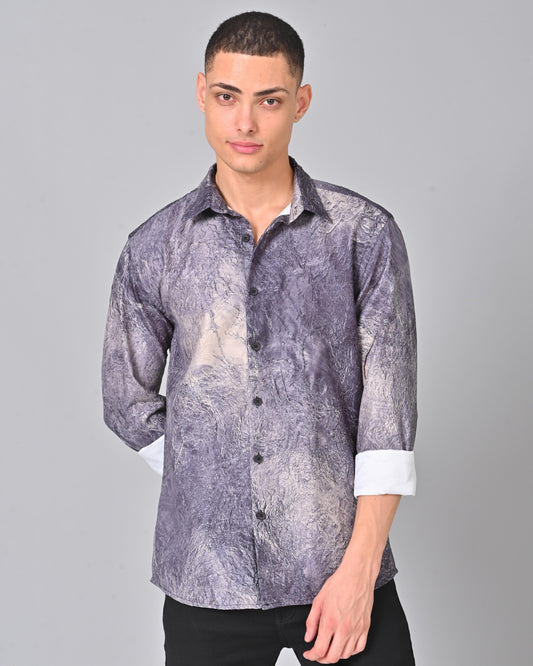 Men's Stylish Tencel Cotton Geometric Print Shirt - 04