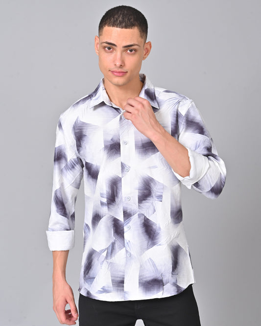 Men's Geometric White Tencel Shirt 