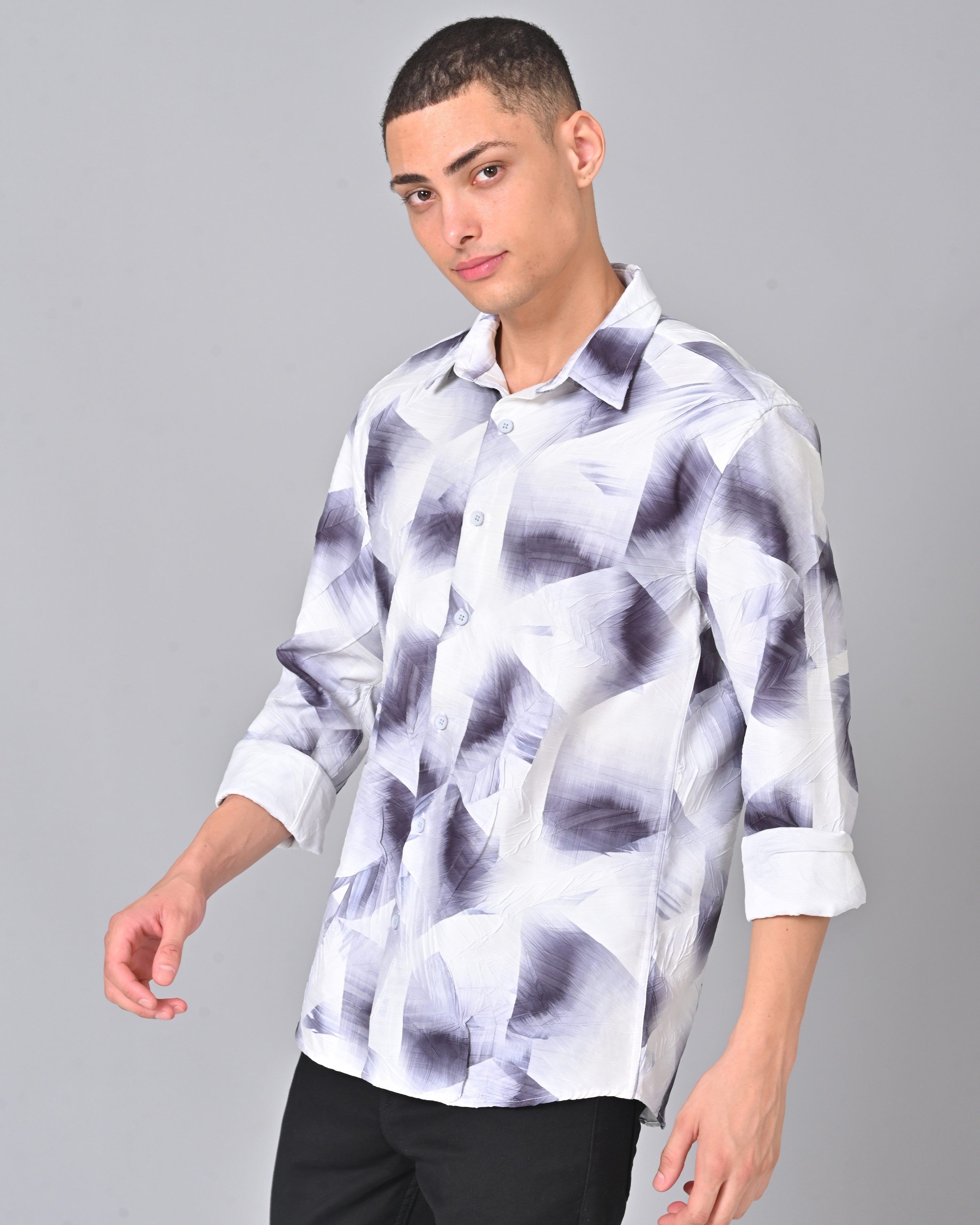 Shop Men's Geometric White Tencel Shirt Online