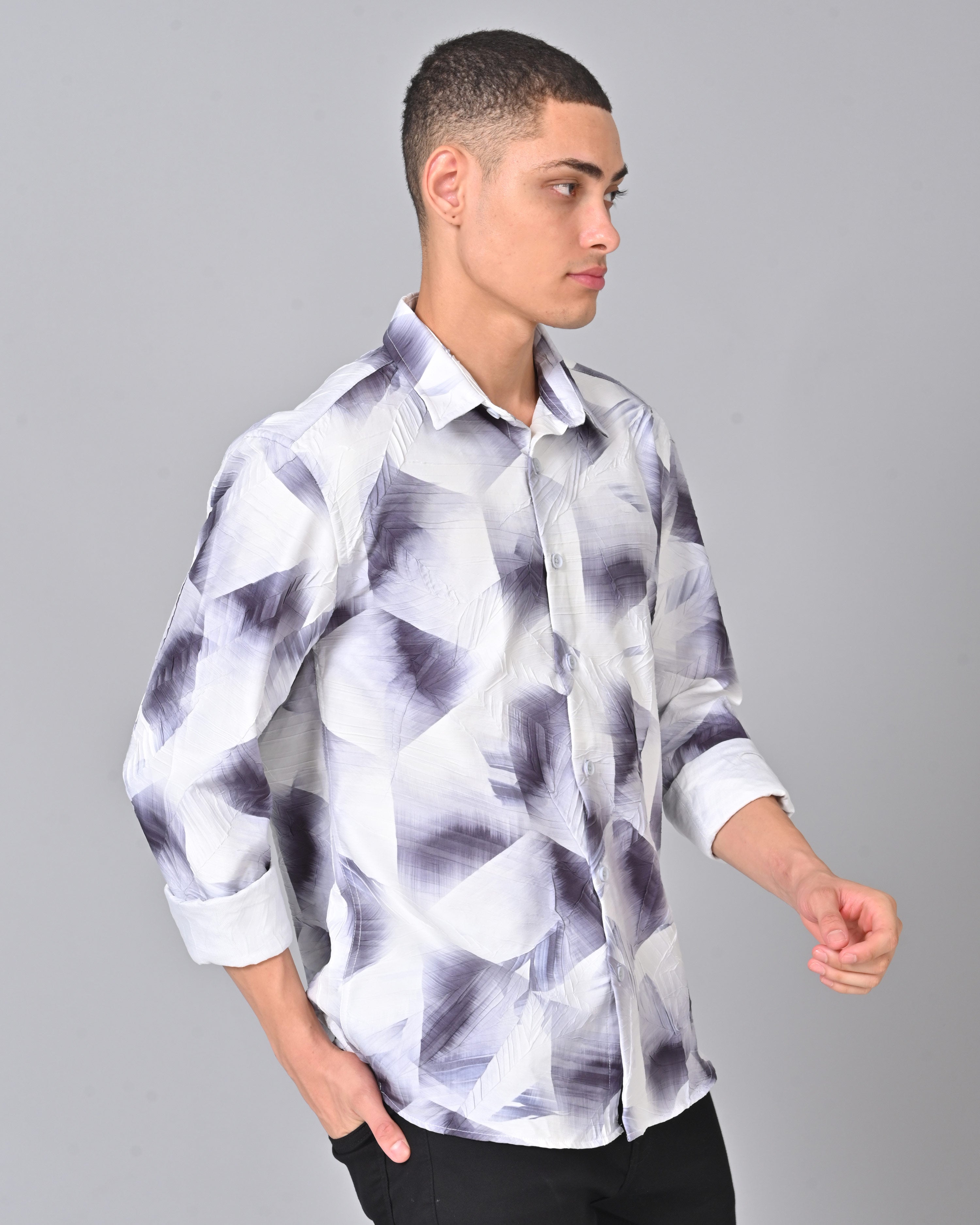Men's Geometric White Tencel Shirt Online