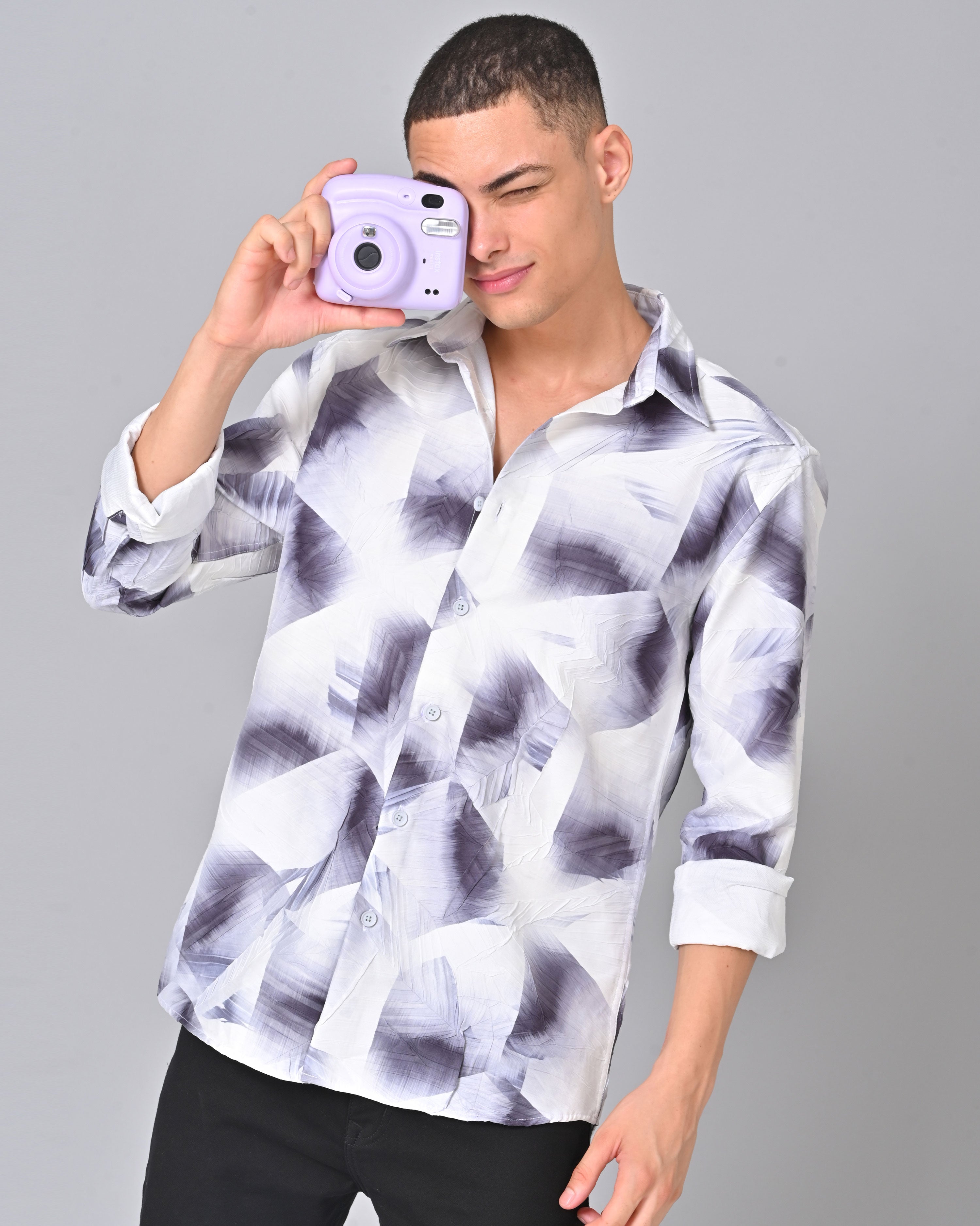Shop Men's Geometric Full Sleeve White Tencel Shirt