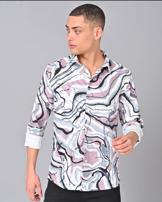 Men's Stylish Tencel Cotton Geometric Print Shirt - 06