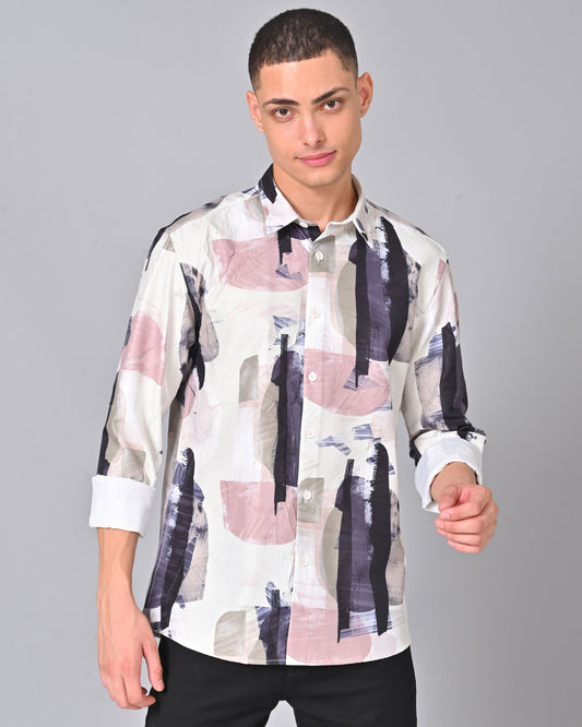 Men's Stylish Tencel Cotton Geometric Print Shirt - 07