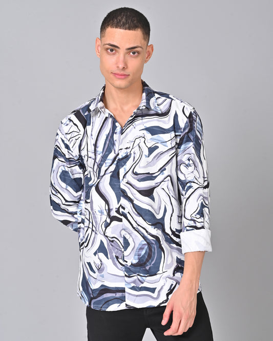 Men's Stylish Tencel Cotton Geometric Print Shirt - 08