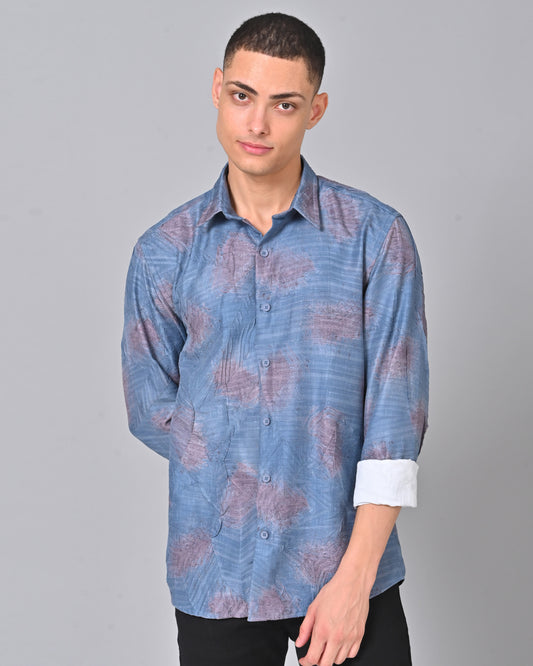 Men's Stylish Tencel Cotton Geometric Print Shirt - 09