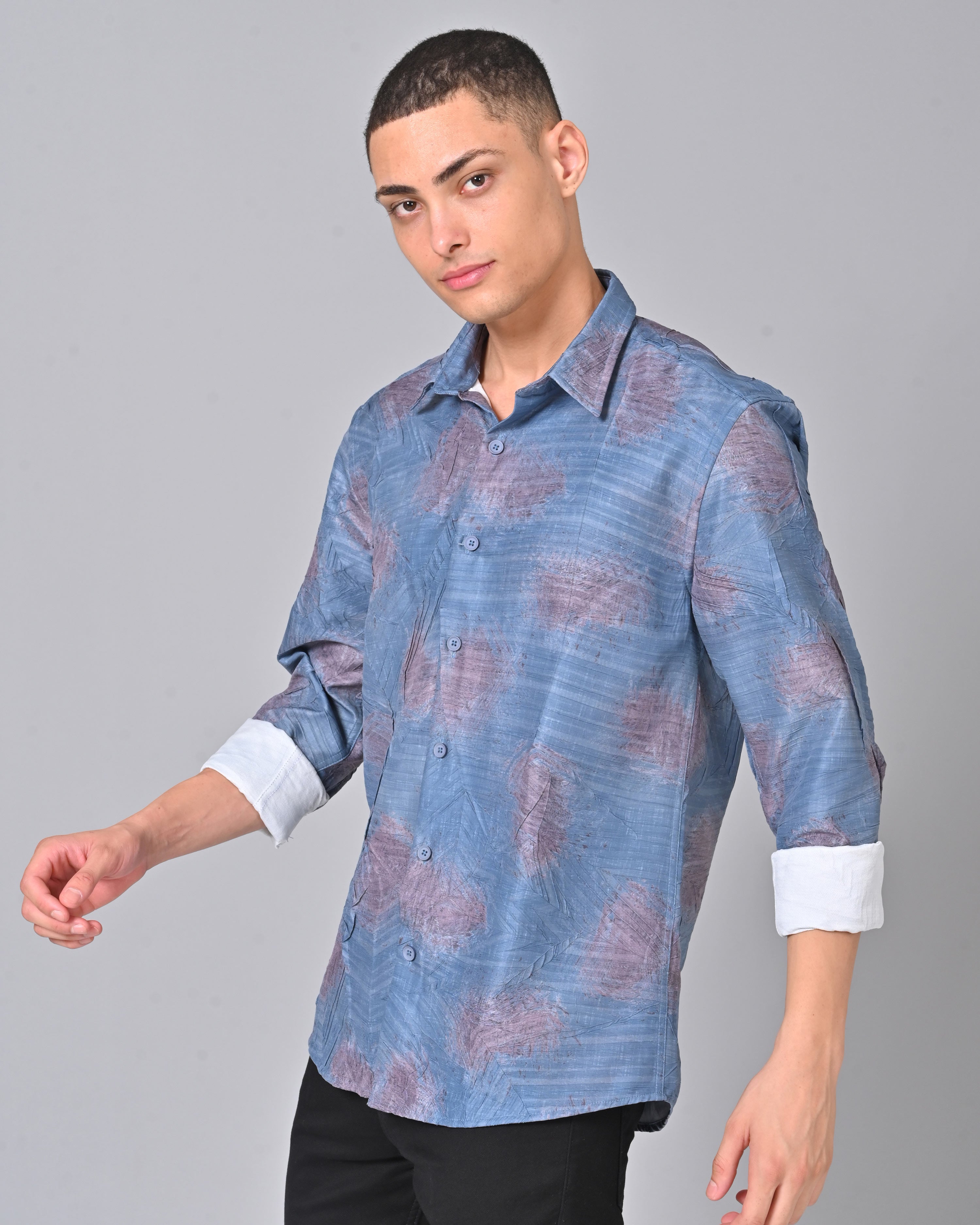 Shop Men's Blue Full Sleeve Tencel Shirt