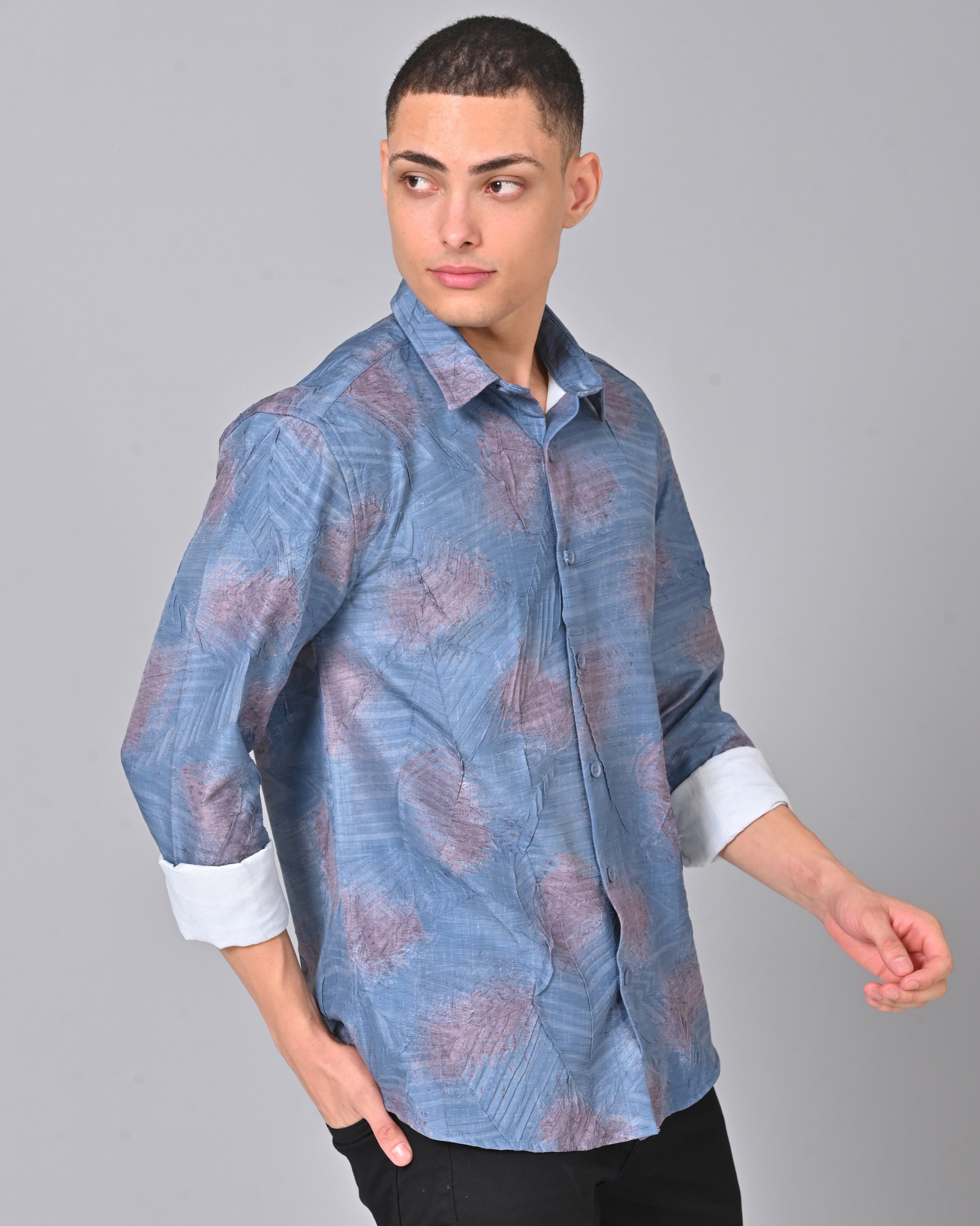 Men's Blue Full Sleeve Cotton Tencel Shirt Online