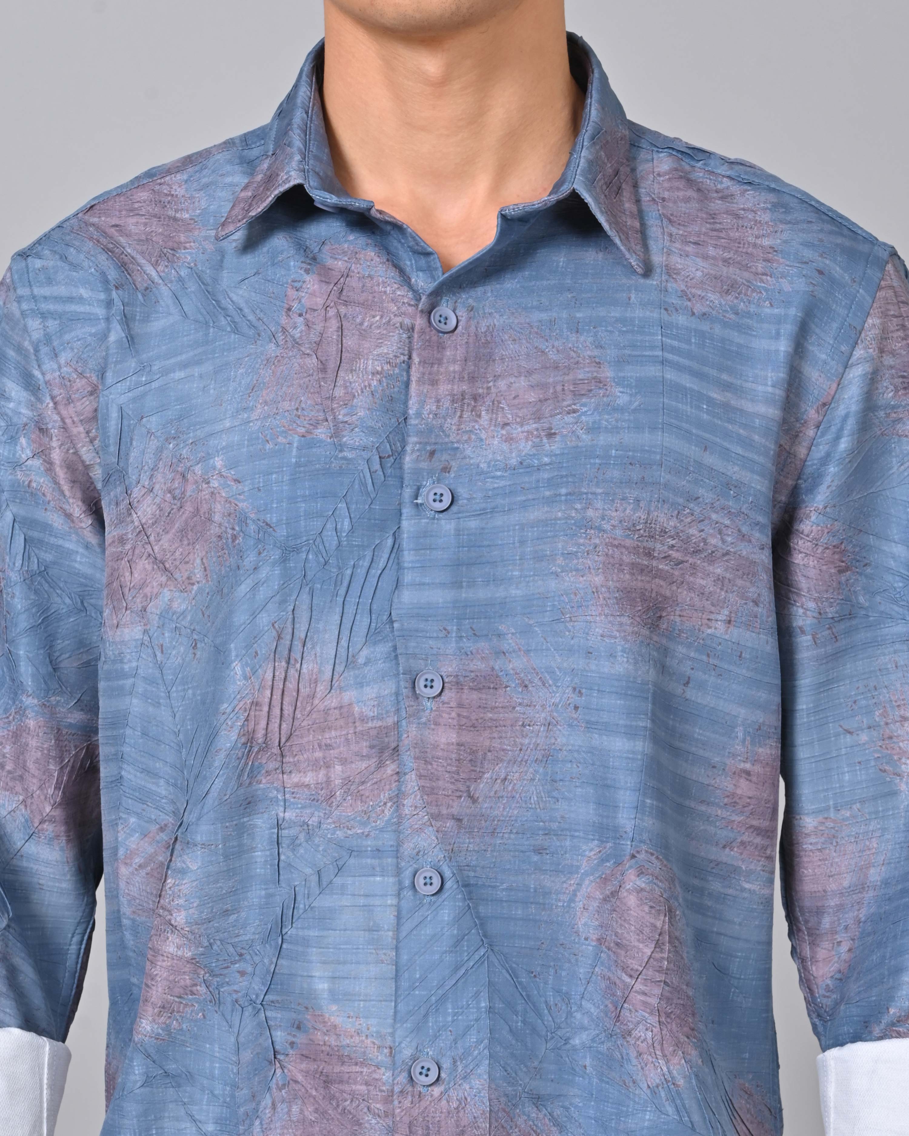 Men's Blue Full Cotton Tencel Shirt Online