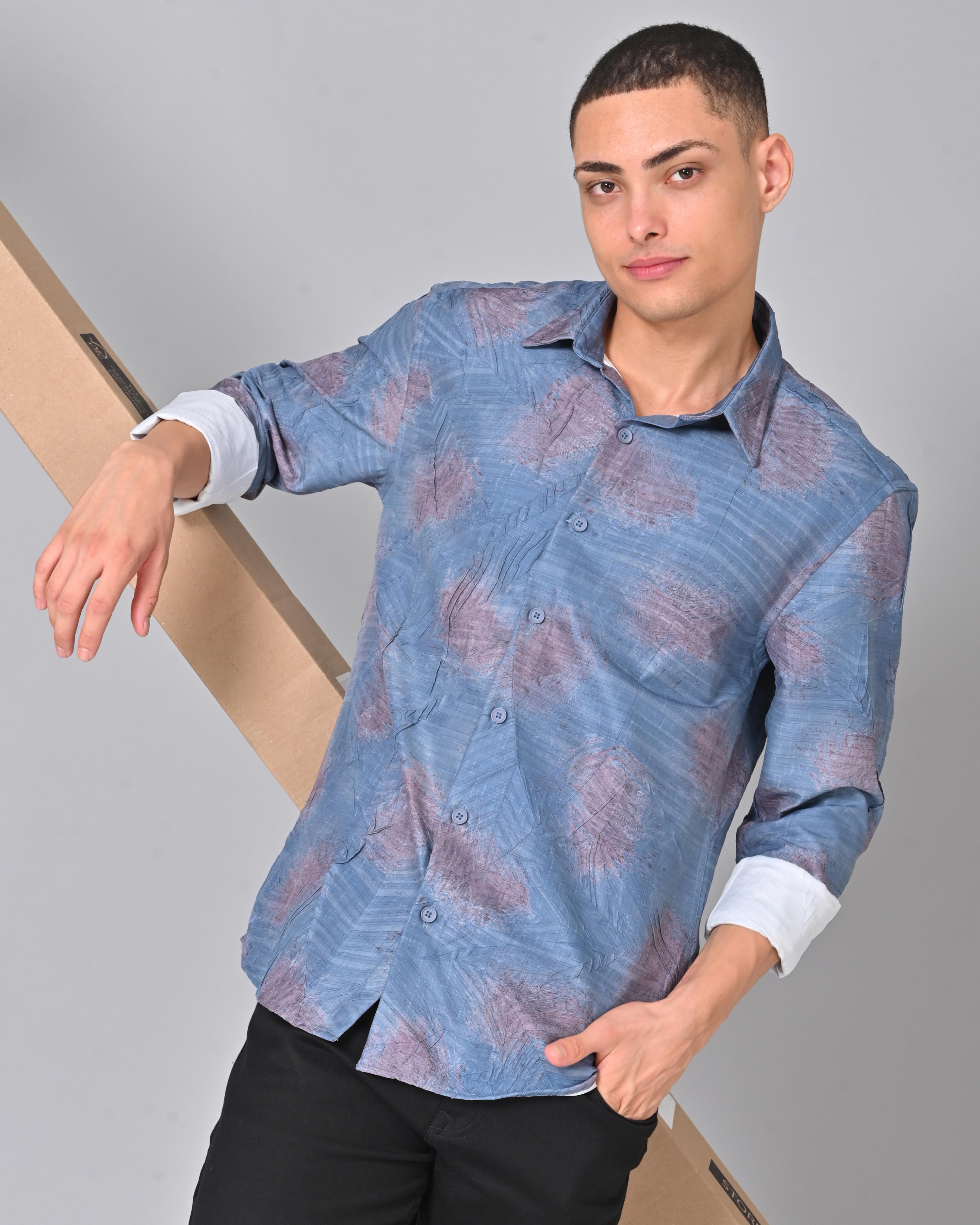 Buy Men's Blue Full Cotton Tencel Shirt Online