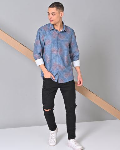 Shop Men's Blue Full Cotton Tencel Shirt Online