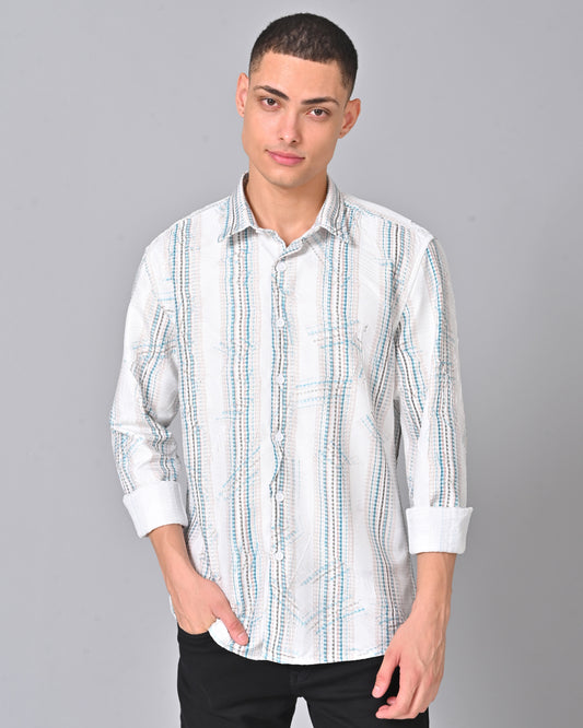 Men's Stylish Tencel Cotton Geometric Print Shirt - 010