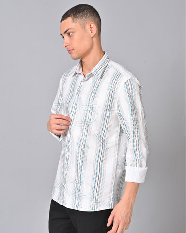 Shop Men's White Stripes Tencel Shirt