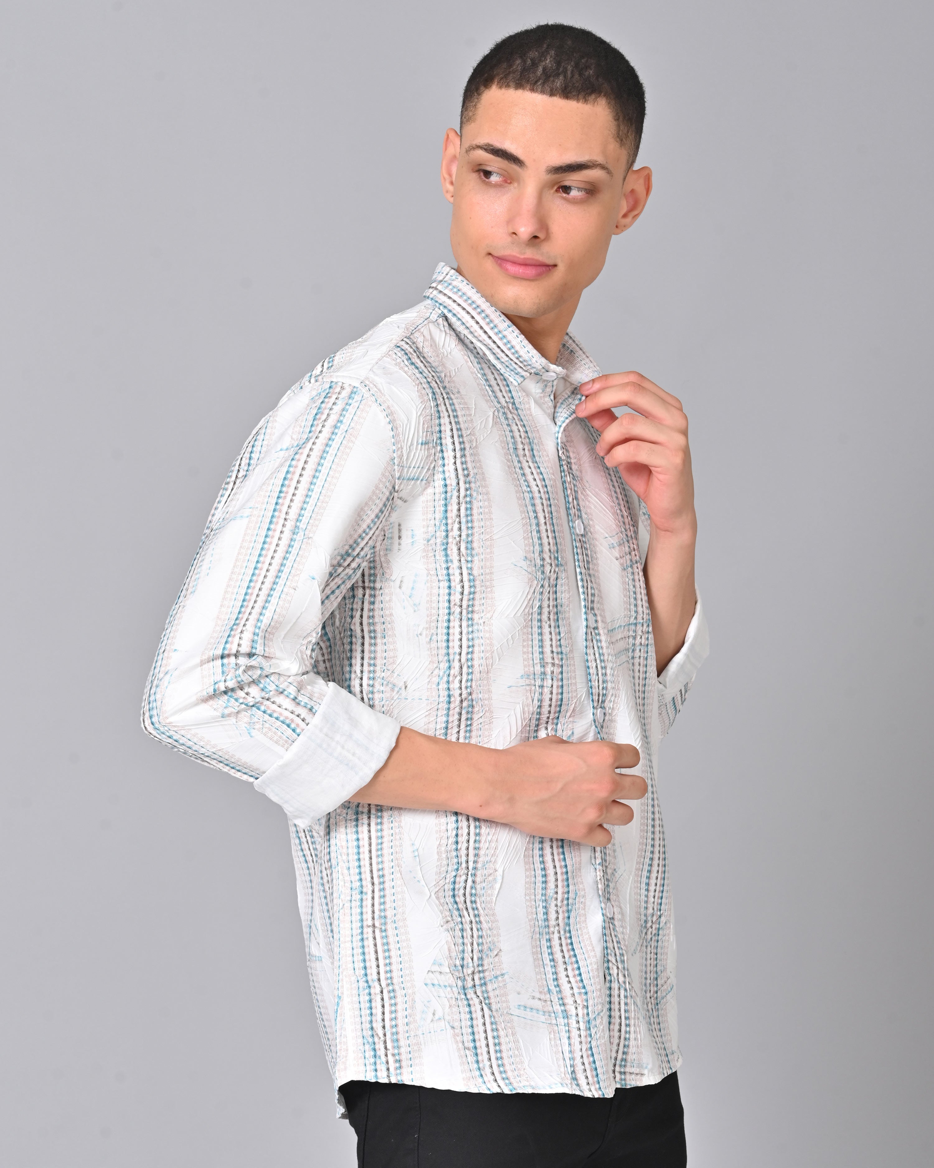 Men's White Stripes Tencel Shirt Online 