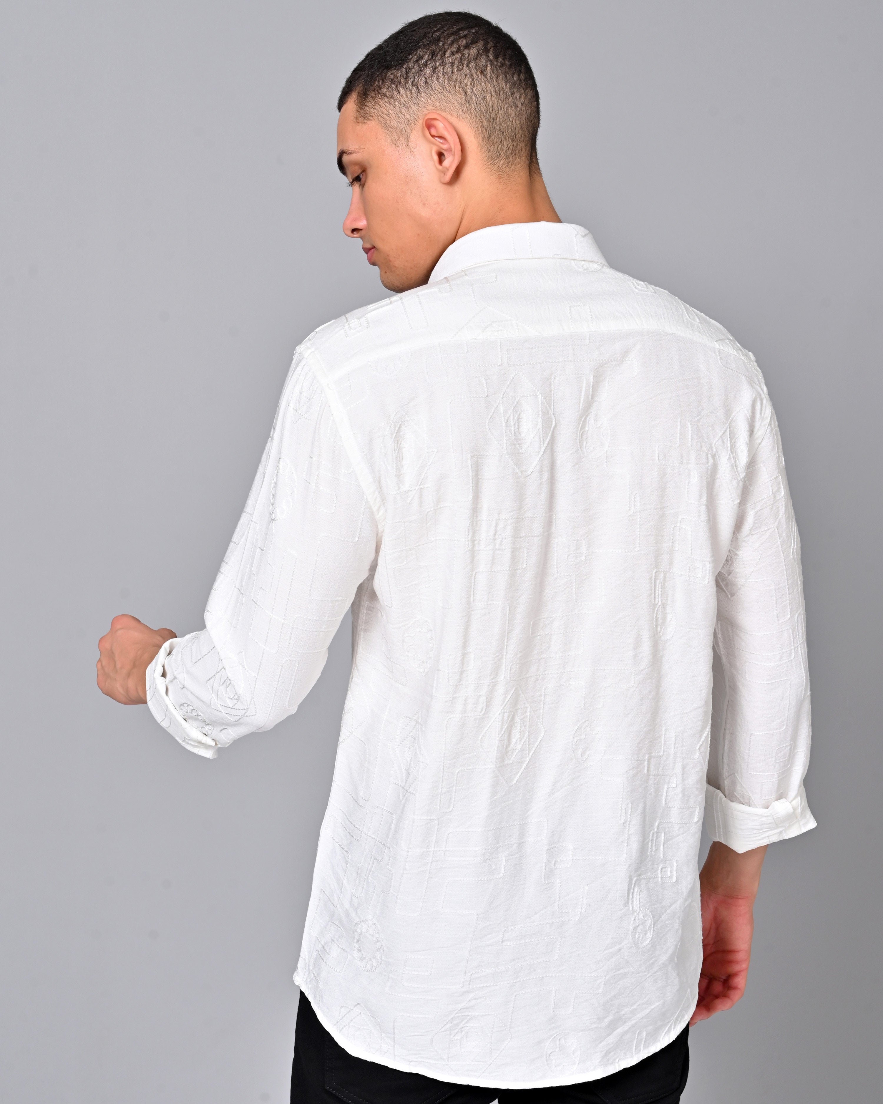 Men's Embroidered Full Sleeve White Shirt Online