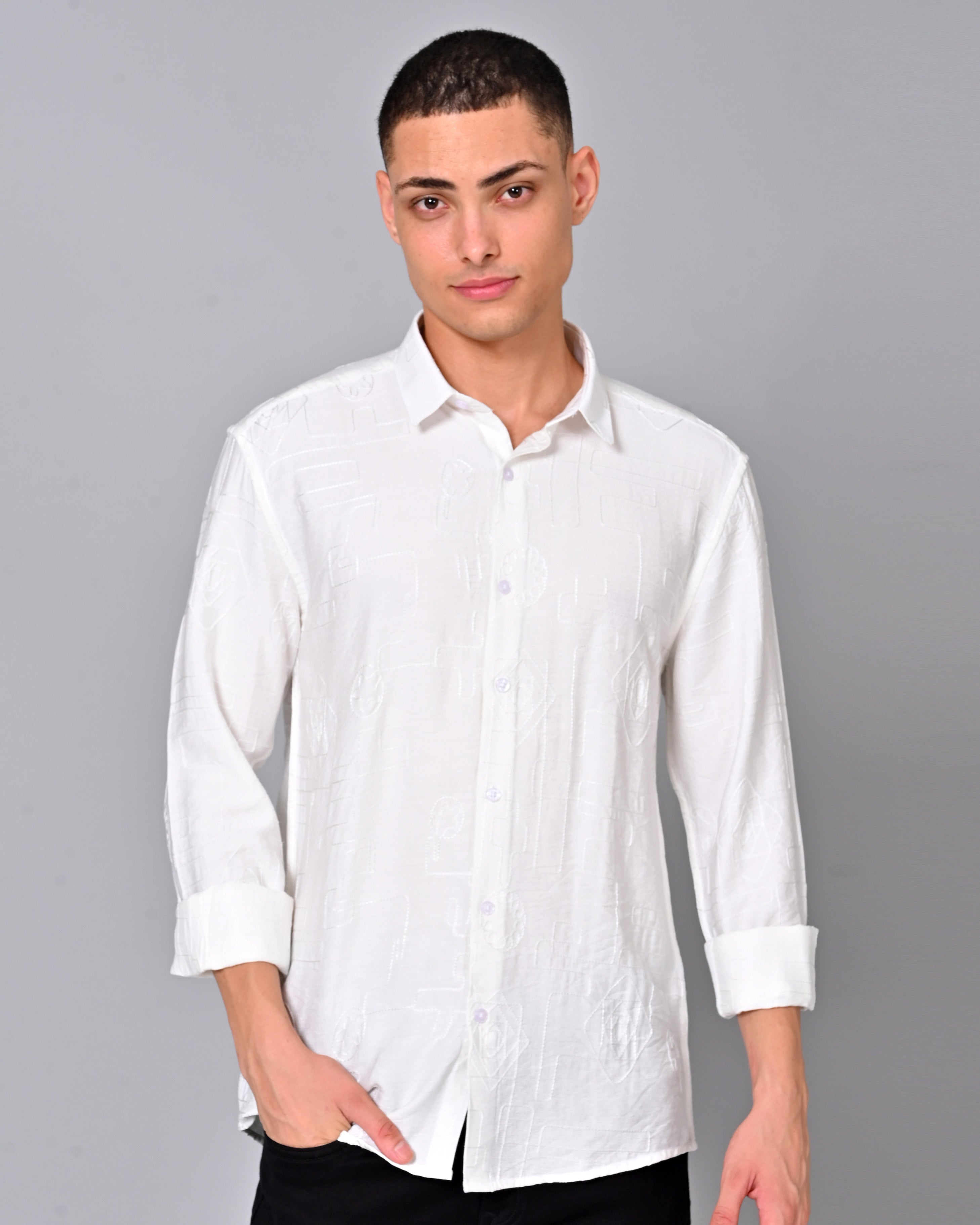 Men's Embroidered White Shirt Online