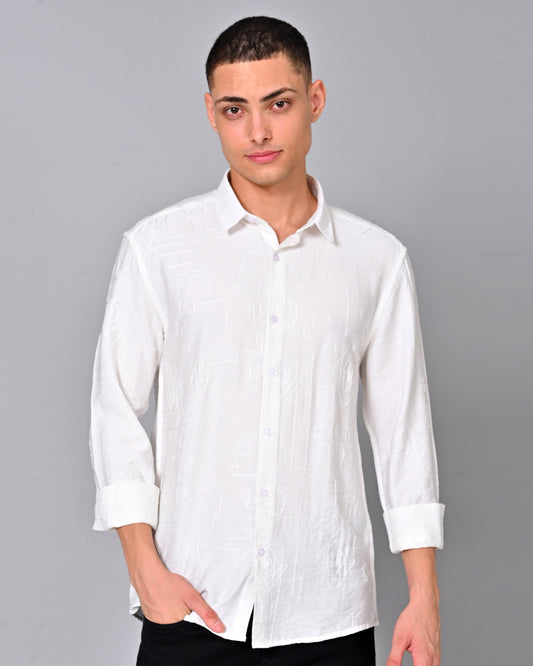 Men's Embroidered Regular Fit Shirt With Spread Collar - 01