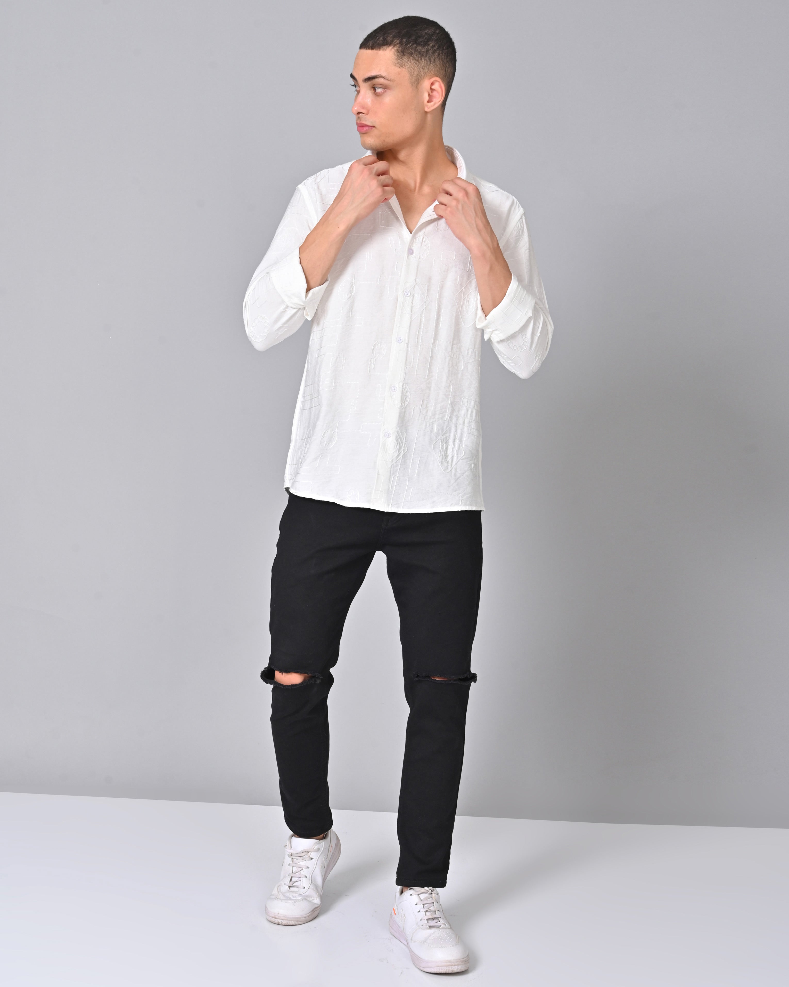 Buy Men's Embroidered Full Sleeve White Shirt Online