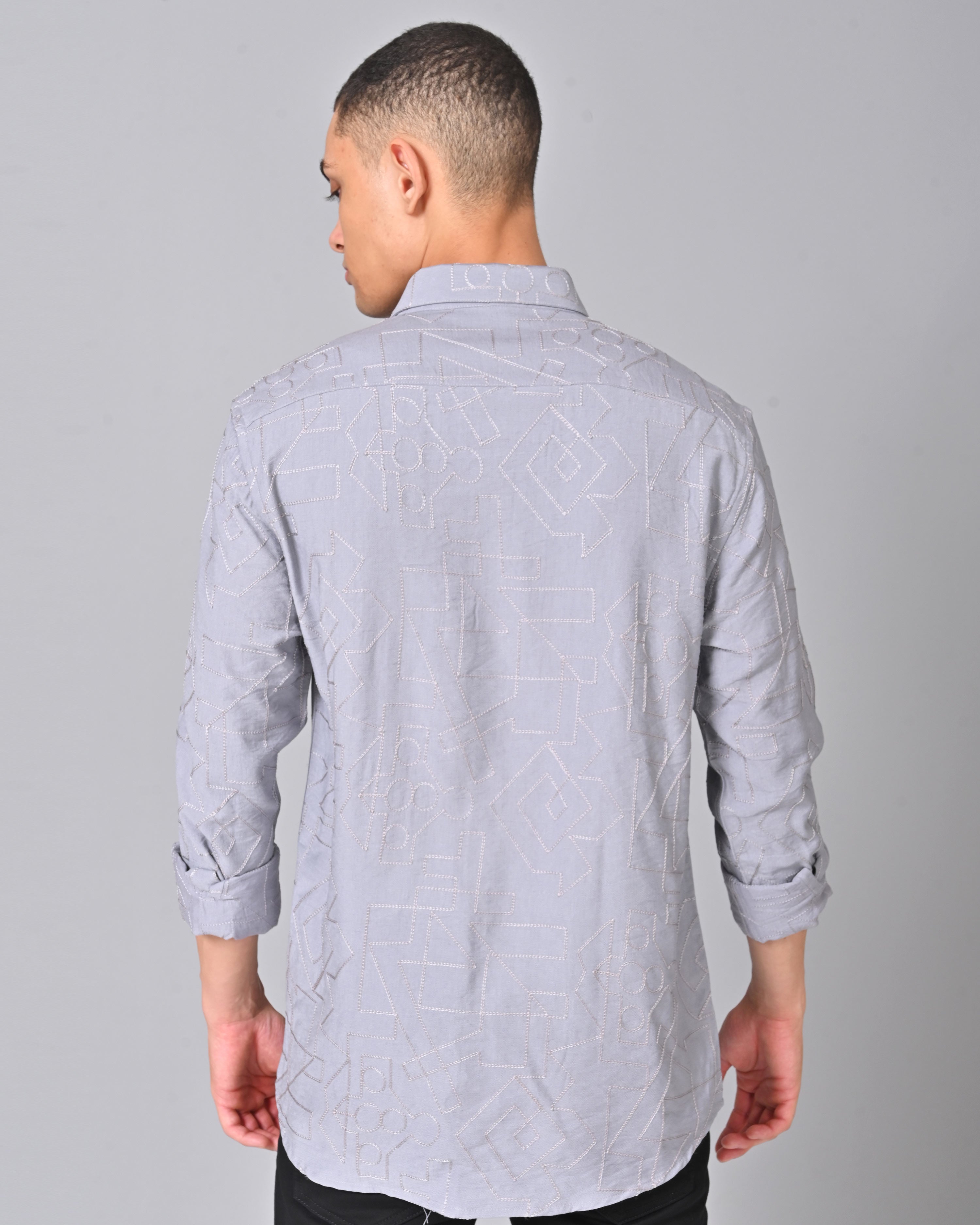 Men's Embroidered Full Sleeve Light Slate Blue Shirt