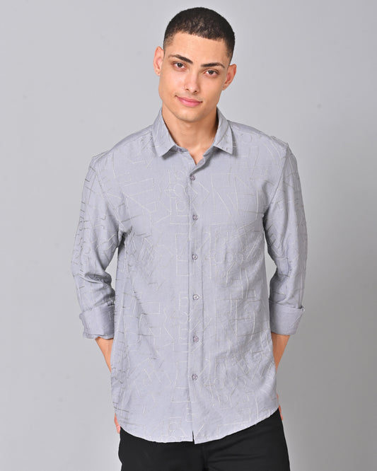 Men's Embroidered Regular Fit Shirt With Spread Collar - 03