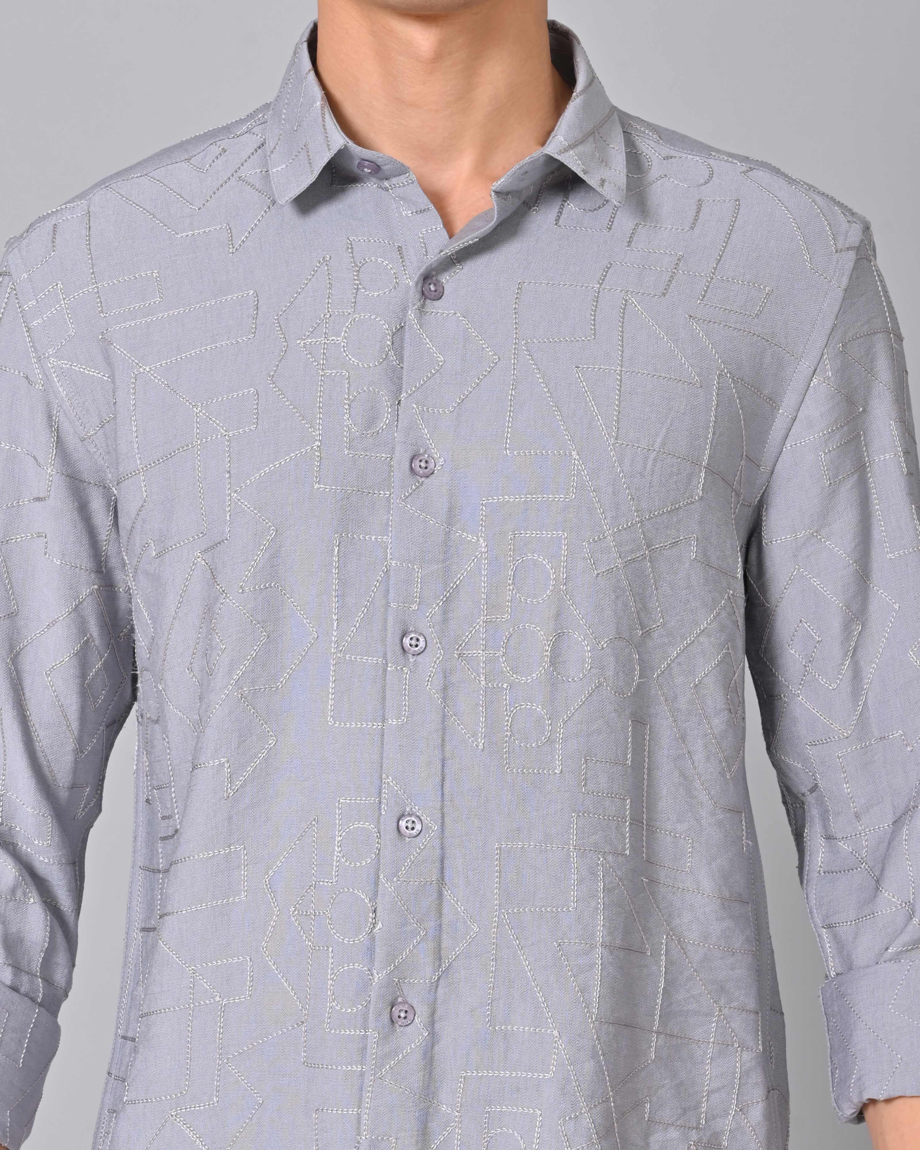 Shop Men's Embroidered Light Slate Blue Shirt
