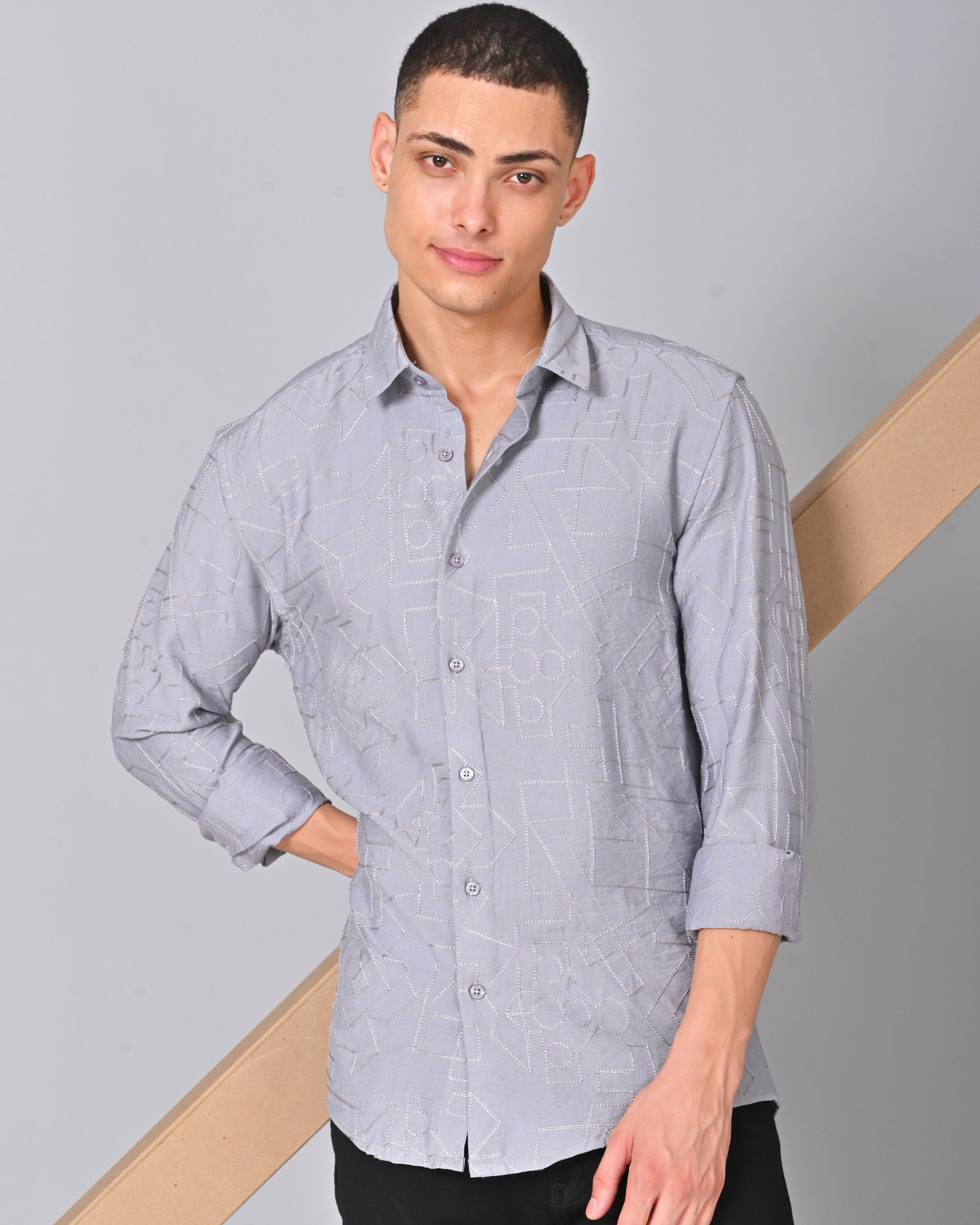 Buy Men's Embroidered Light Slate Blue Shirt Online