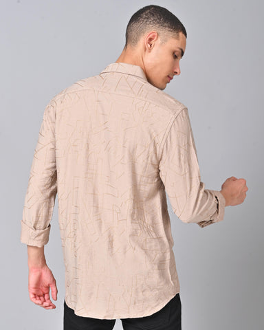 Men's Embroidered Full Sleeve Sand Color Shirt