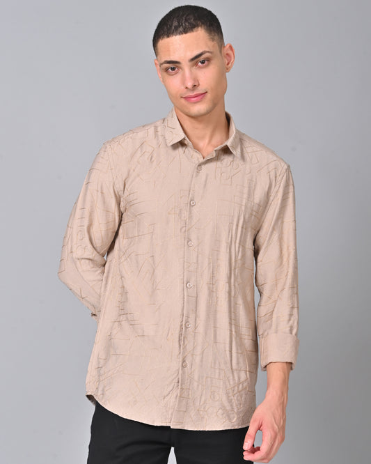 Men's Embroidered Regular Fit Shirt With Spread Collar - 04