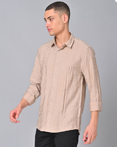 Men's Embroidered Cotton Sand Color Shirt Online