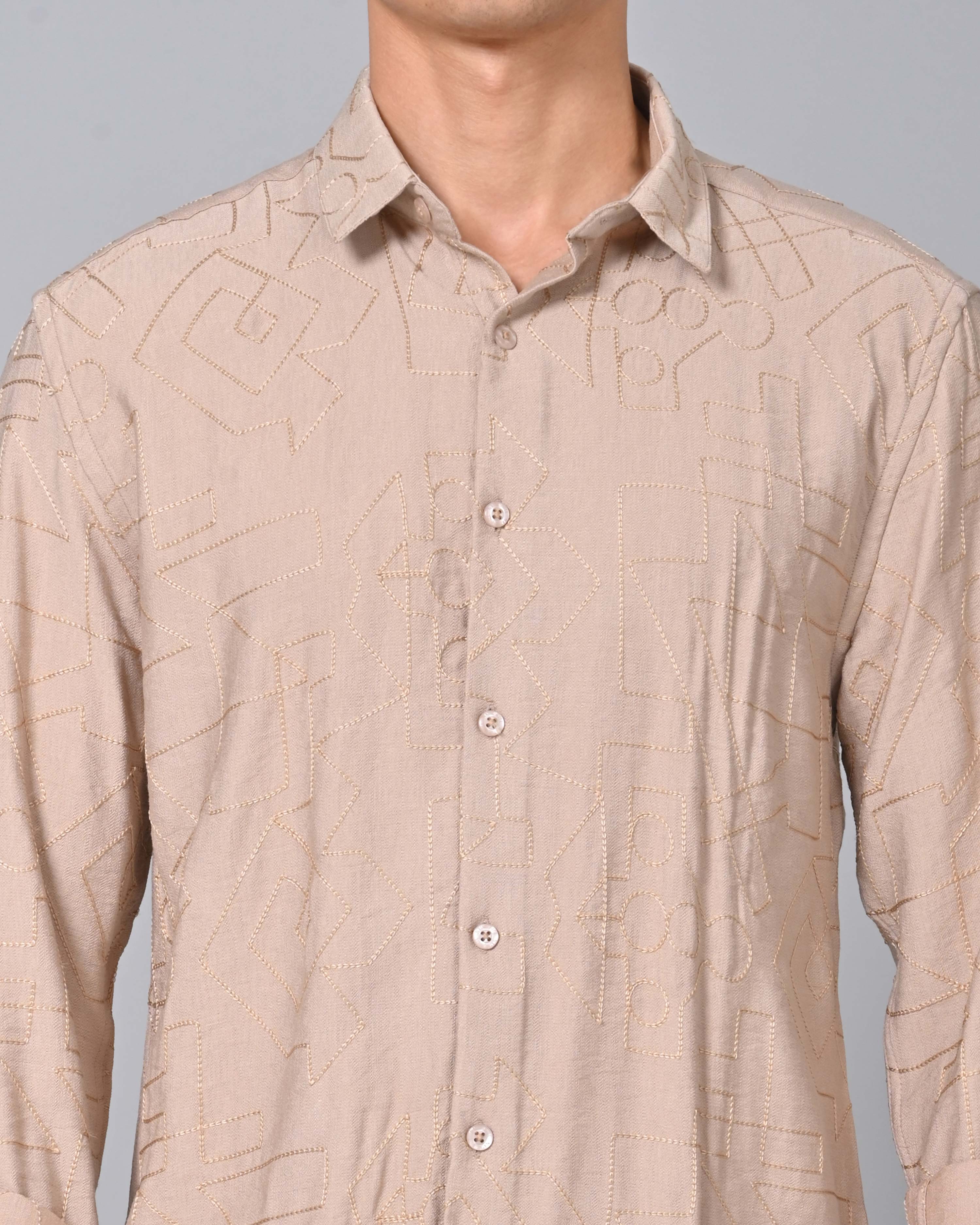 Shop Men's Embroidered Sand Color Shirt
