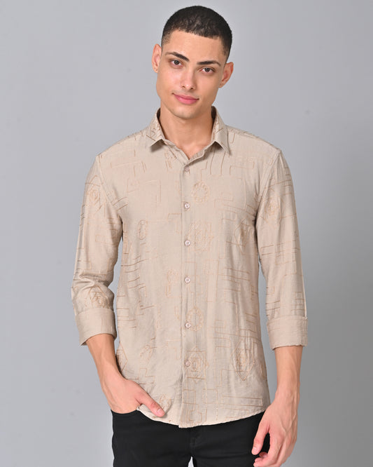 Men's Embroidered Regular Fit Shirt With Spread Collar - 05