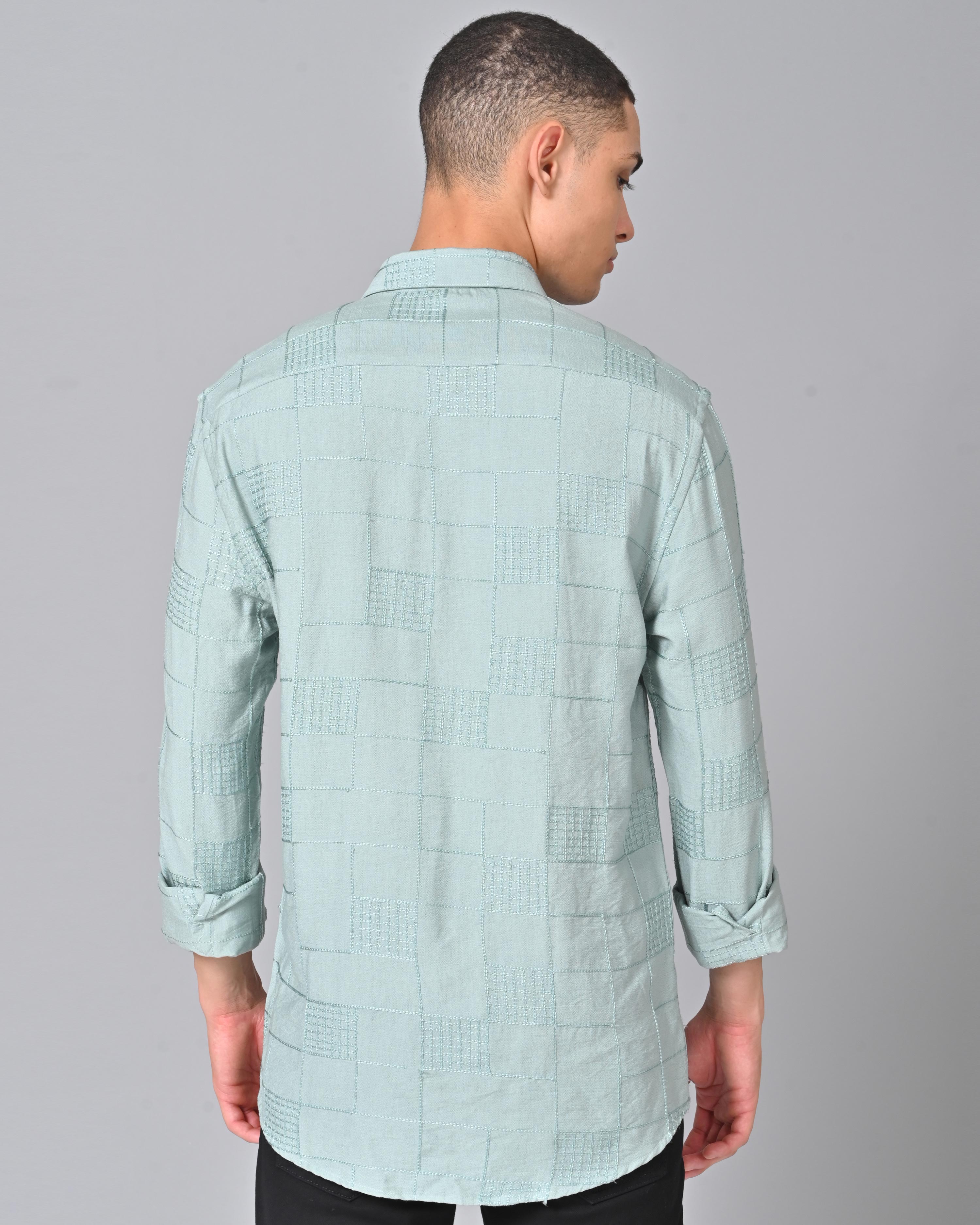 Men's Embroidered Full Sleeve Misty Blue Shirt Online