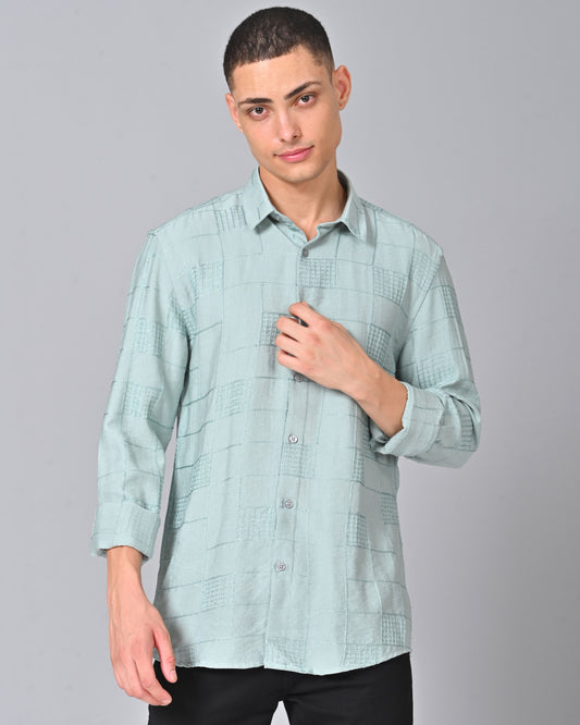 Men's Embroidered Regular Fit Shirt With Spread Collar - 06