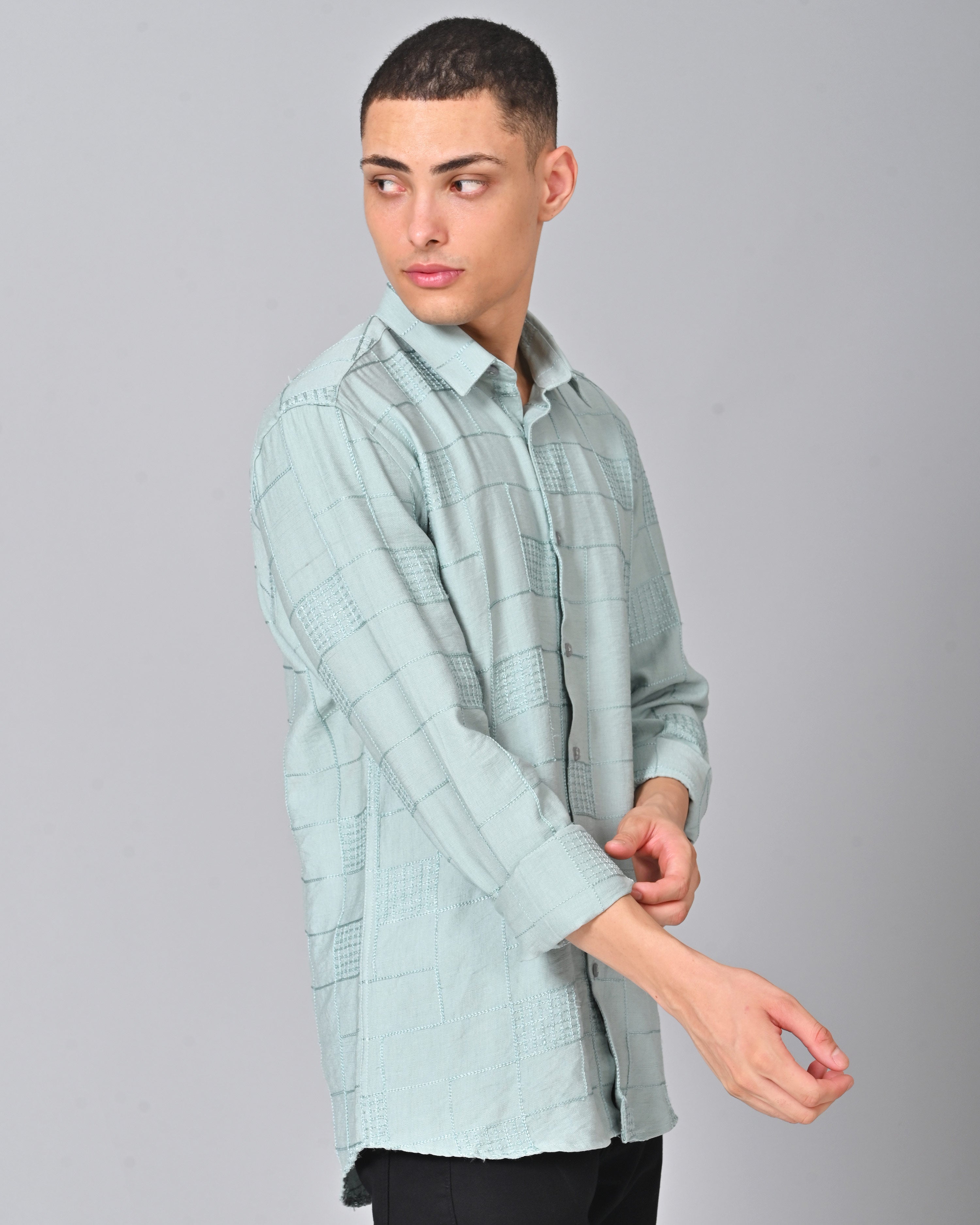 Buy Men's Embroidered Misty Blue Shirt Online