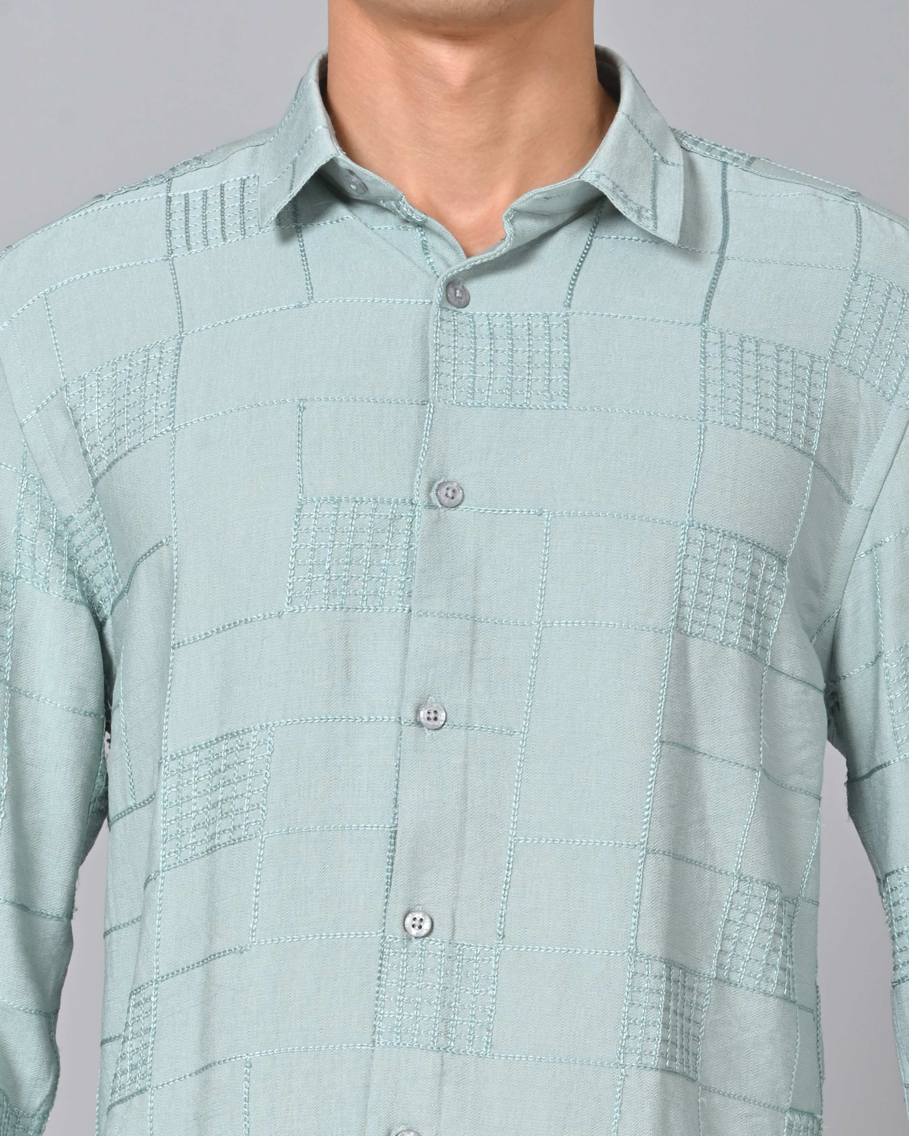 Shop Men's Embroidered Misty Blue Shirt Online