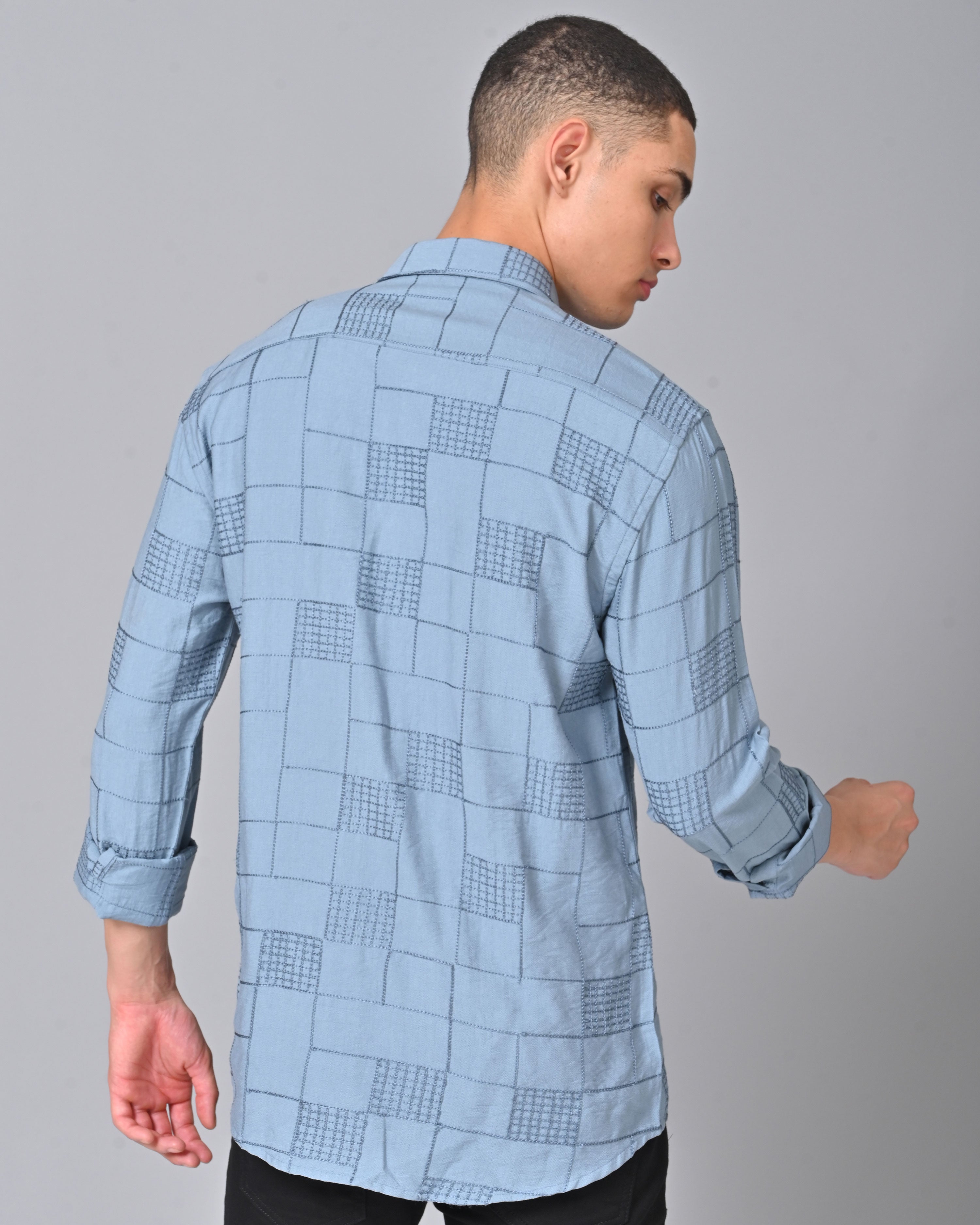 Men's Embroidered Slate Blue Shirt Online