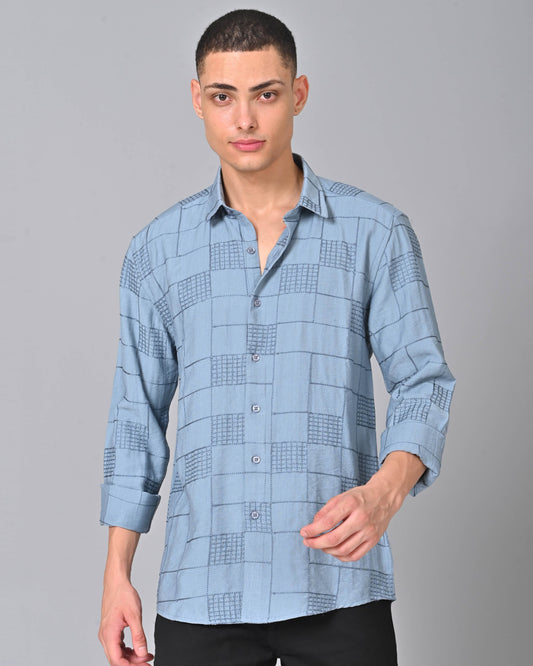 Men's Embroidered Slate Blue Shirt