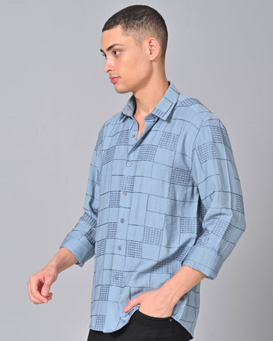Men's Embroidered Cotton Slate Blue Shirt Online