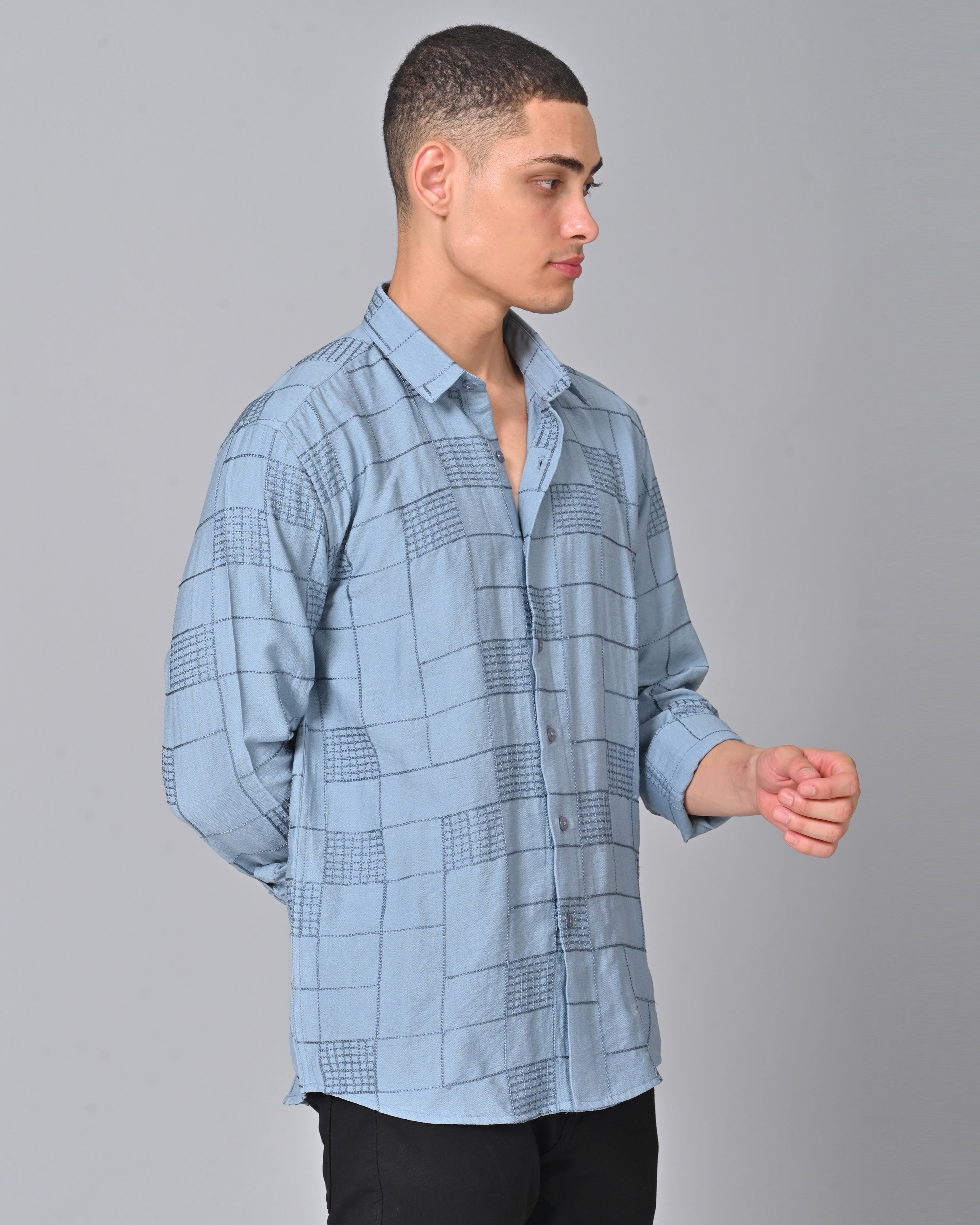 Buy Men's Embroidered Slate Blue Shirt Online